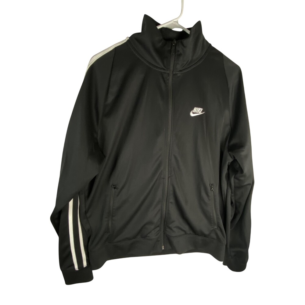Nike Track Jacket Mens Large Black Stripe Full Zip Athletic Swoosh AR2244-010
